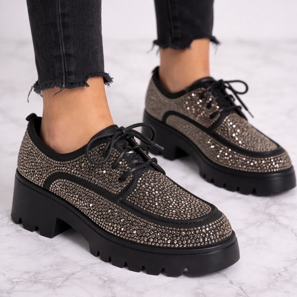 Chunky Platform Rhinestone Oxford Shoes ✨